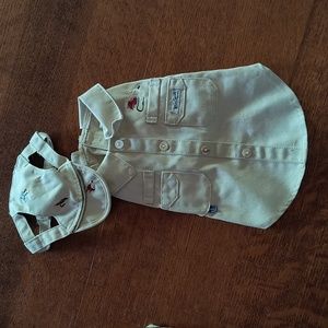 Small Woolrich dog shirt and hat combo